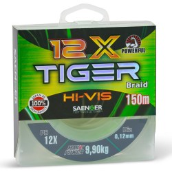 Saenger šňůra Hi-Vis Tiger Braid 12X 0,10mm 8,2kg 150m Yellow Green